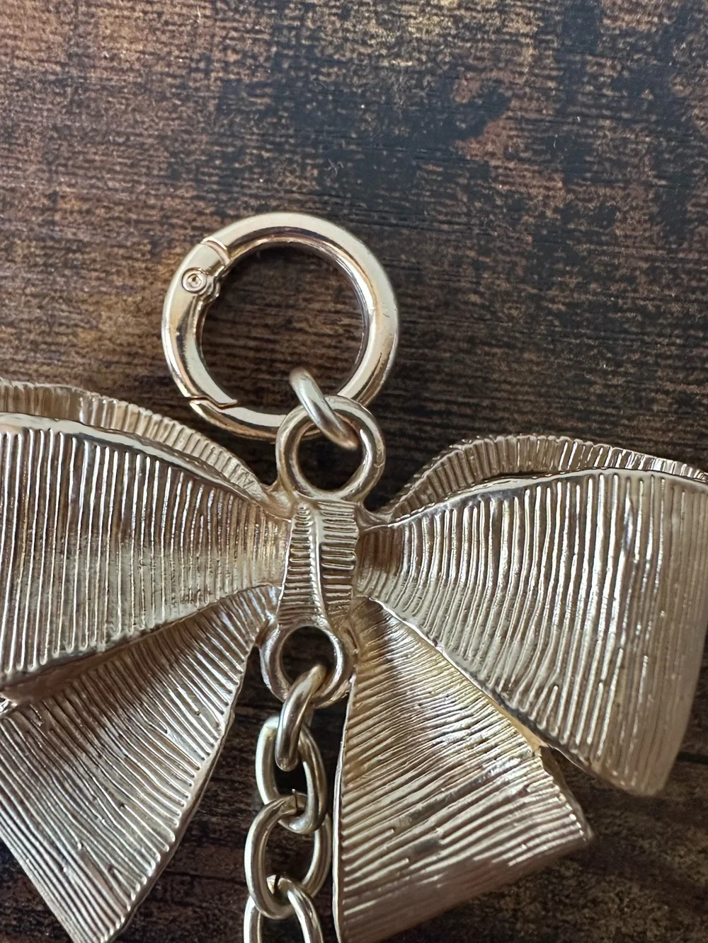 Juicy Couture Metal Gold Bow Bag Charm Keychain with Rhinestone JC Pendant NWOT